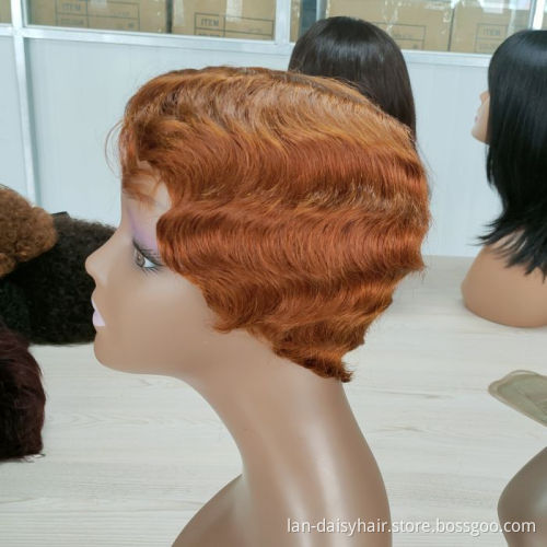 Most Popular Hair Texture For Black Women Finger Water Wave Full Pixie Cut Curly Women Human Hair Short None Lace Wig